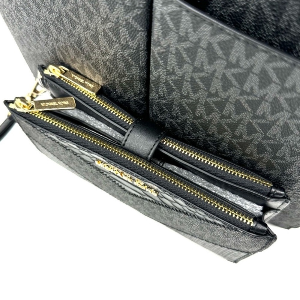 Michael Kors Jet Set Medium Pocket Tote Bag & Double Zip Wallet Black Multi - Picture 12 of 13